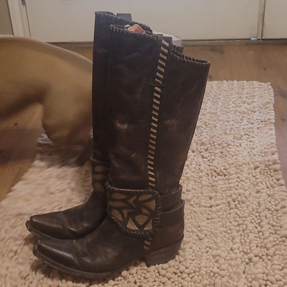 Old Gringo 7 1/2 B Distressed walking heel knee Boots - Picture 3 of 16